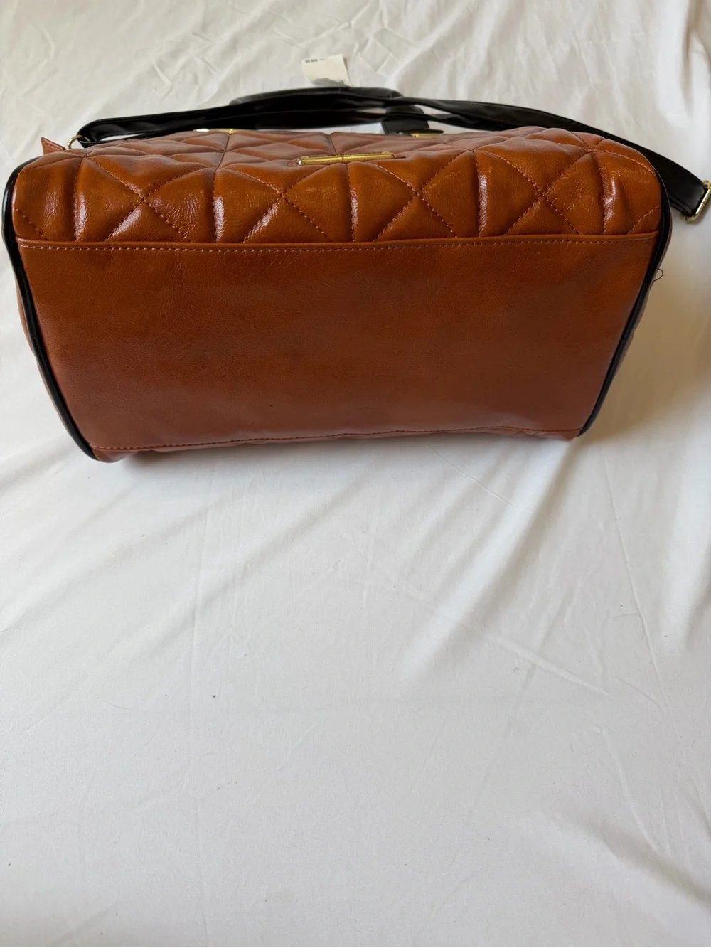 Steve Madden Cognac Quilted Satchel with Black Trim
